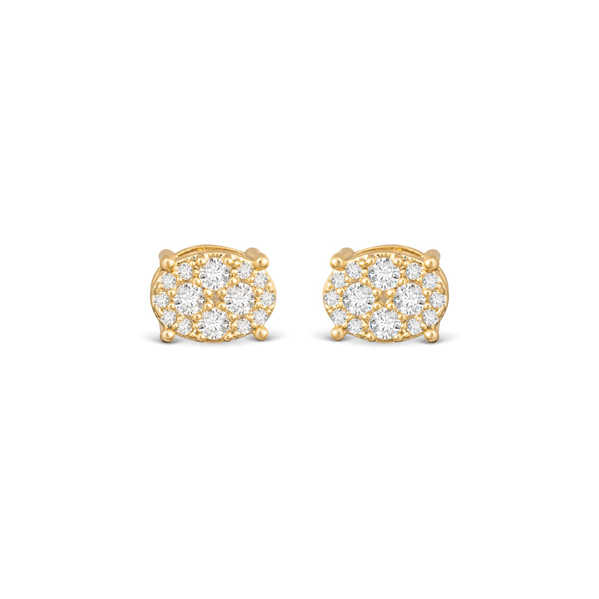 Pave Oval Stud Earrings - Gold
