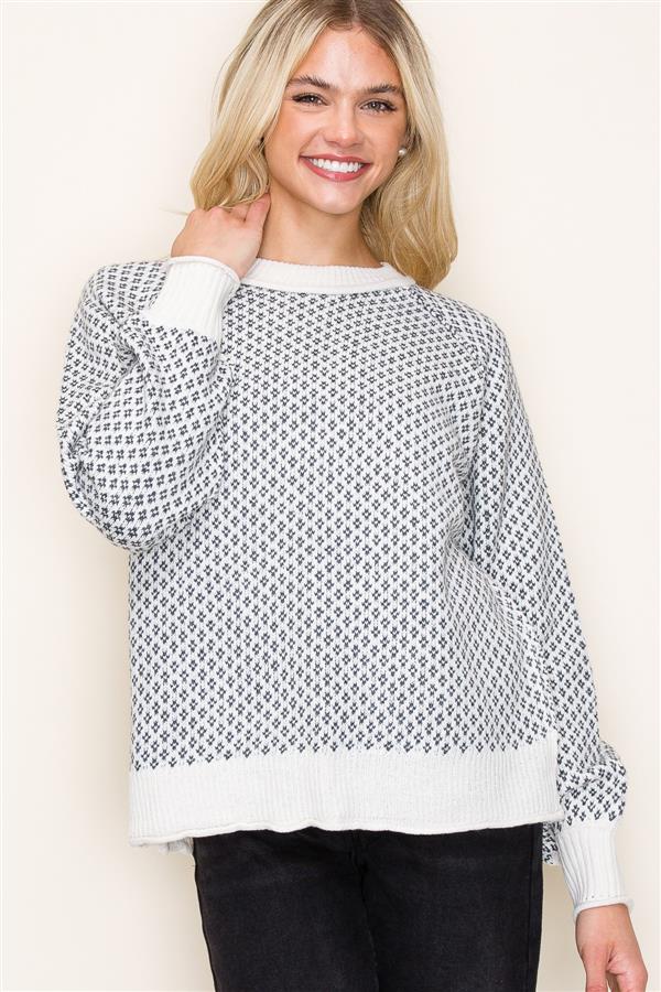 Puffsleeve Color Trimmed Sweater