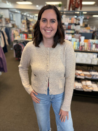 Wool-Touch Patch-Pocket Button-Front Cardigan