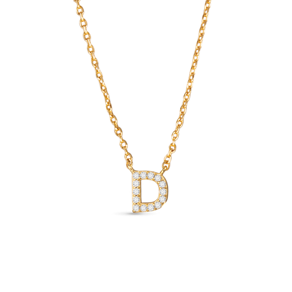 Gold CZ Initial Necklace - D