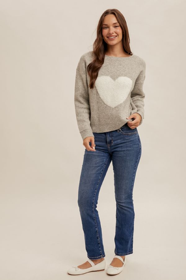 Heart Motif Heather Grey Sweater