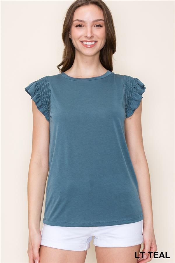 Smocked Ruffle Cap Sleeve Top