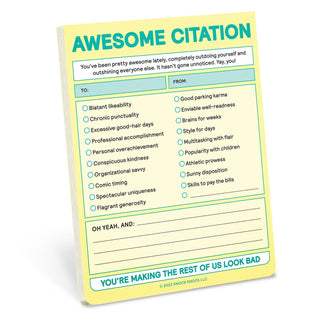 Note pad with 'Awesome Citation' text and checklist on a white background