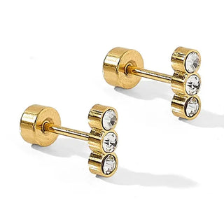 Poppy Gold Triple CZ Screwback Stud Earrings
