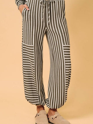 Women's Waist Strap Tie Stripe Parachute Pants