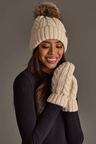 Cream Cable Knit Mittens