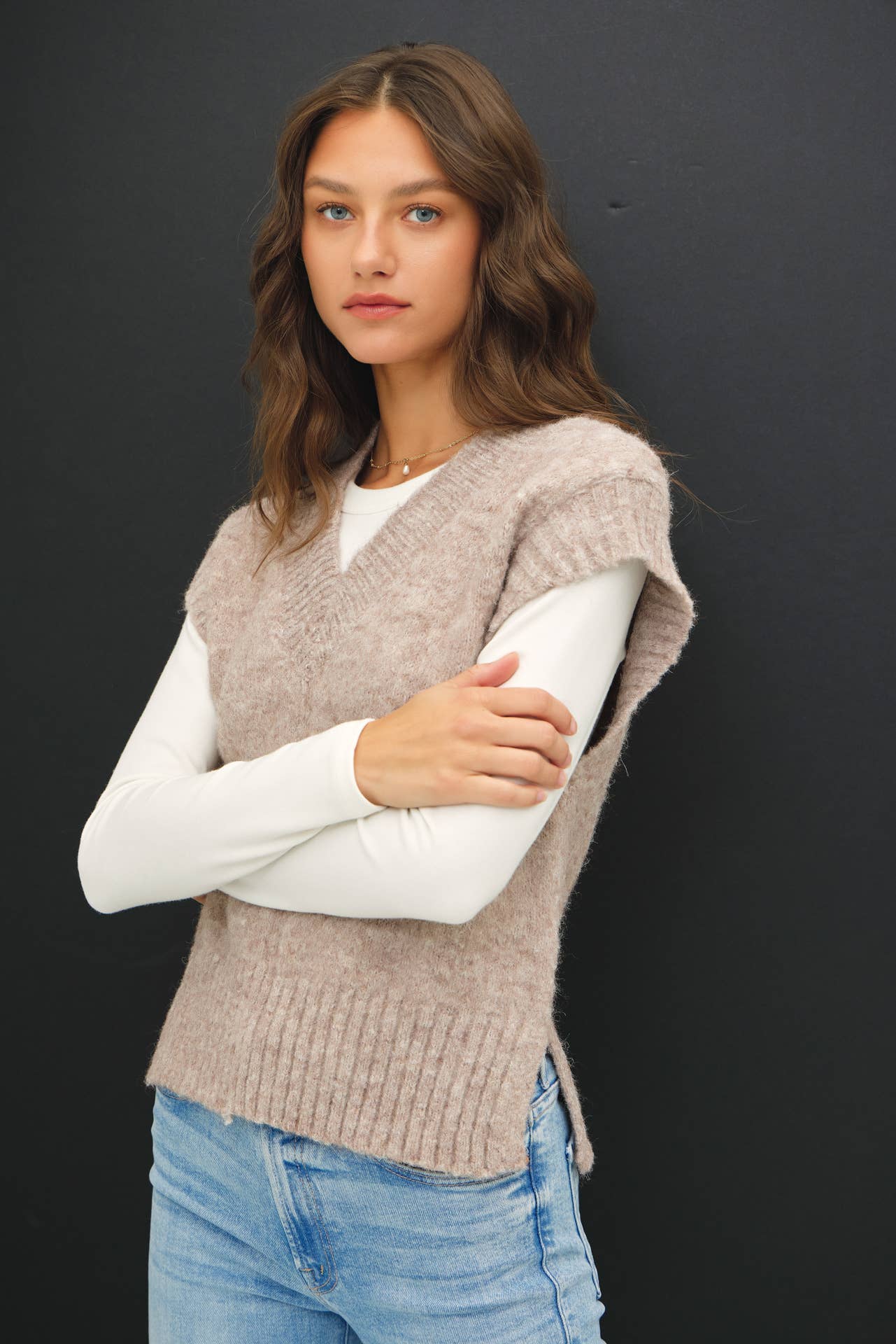 Wool Blend V-Neck Sweater Vest