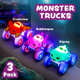 Tub Works Light-Up Monster Truck Bath Toys, 3-Pack