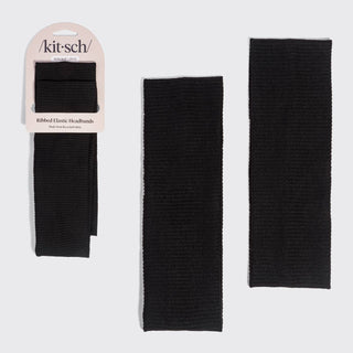 Ribbed Elastic Headband 2-Pack — Black
