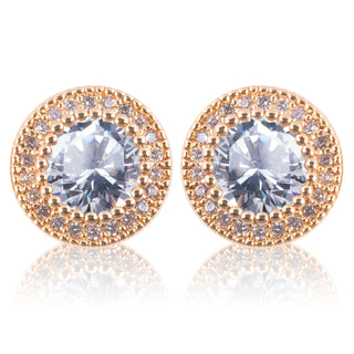 CZ Round Halo Stud Earrings - Gold