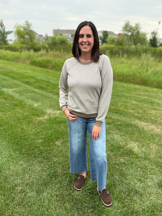 Staccato Pinstripe Crewneck Sweatshirt - Taupe