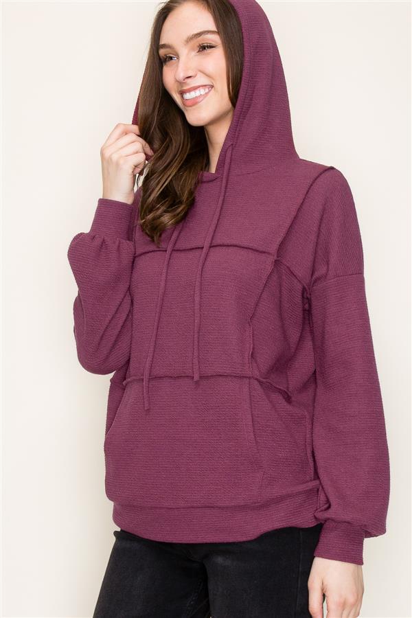 Textured Hoodie Top w/ Kangaroo Pocket