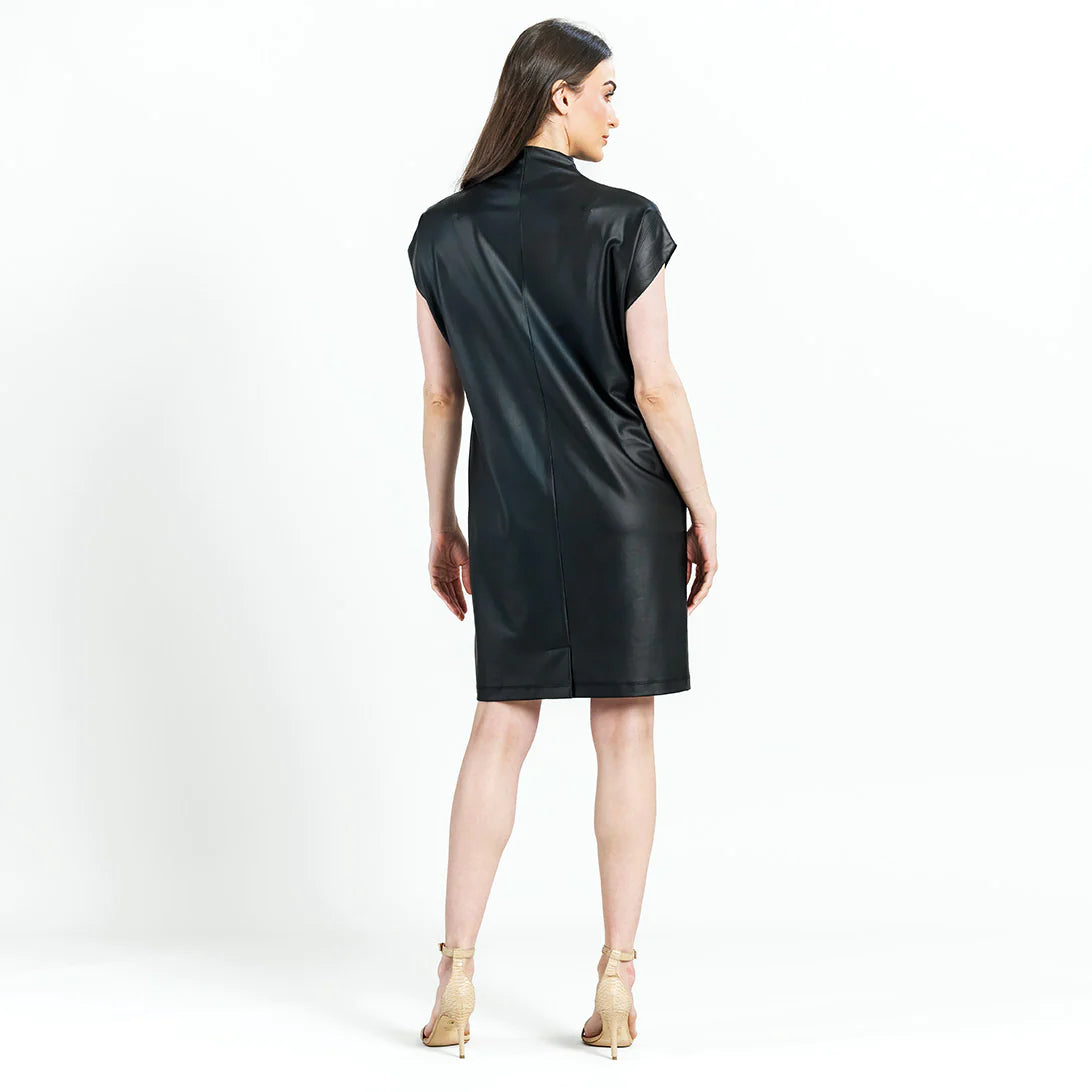 Liquid Leather High Neck Tunic Pocket Dress