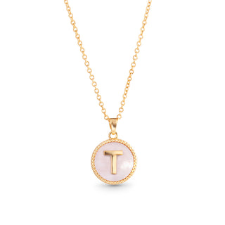 * Gold Mother of Pearl Initial Necklace - T