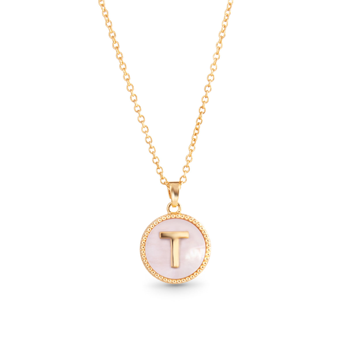 Gold Mother of Pearl Initial Necklace - T