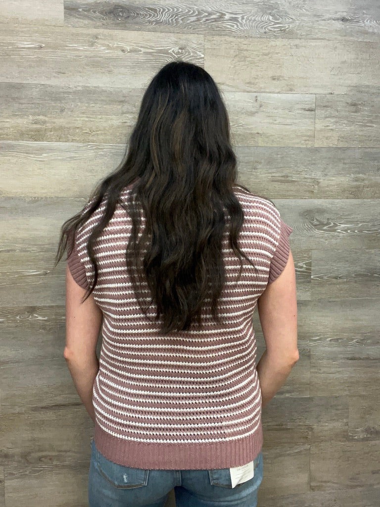 Texture Striped Short Sleeve Sweater FINAL SALE