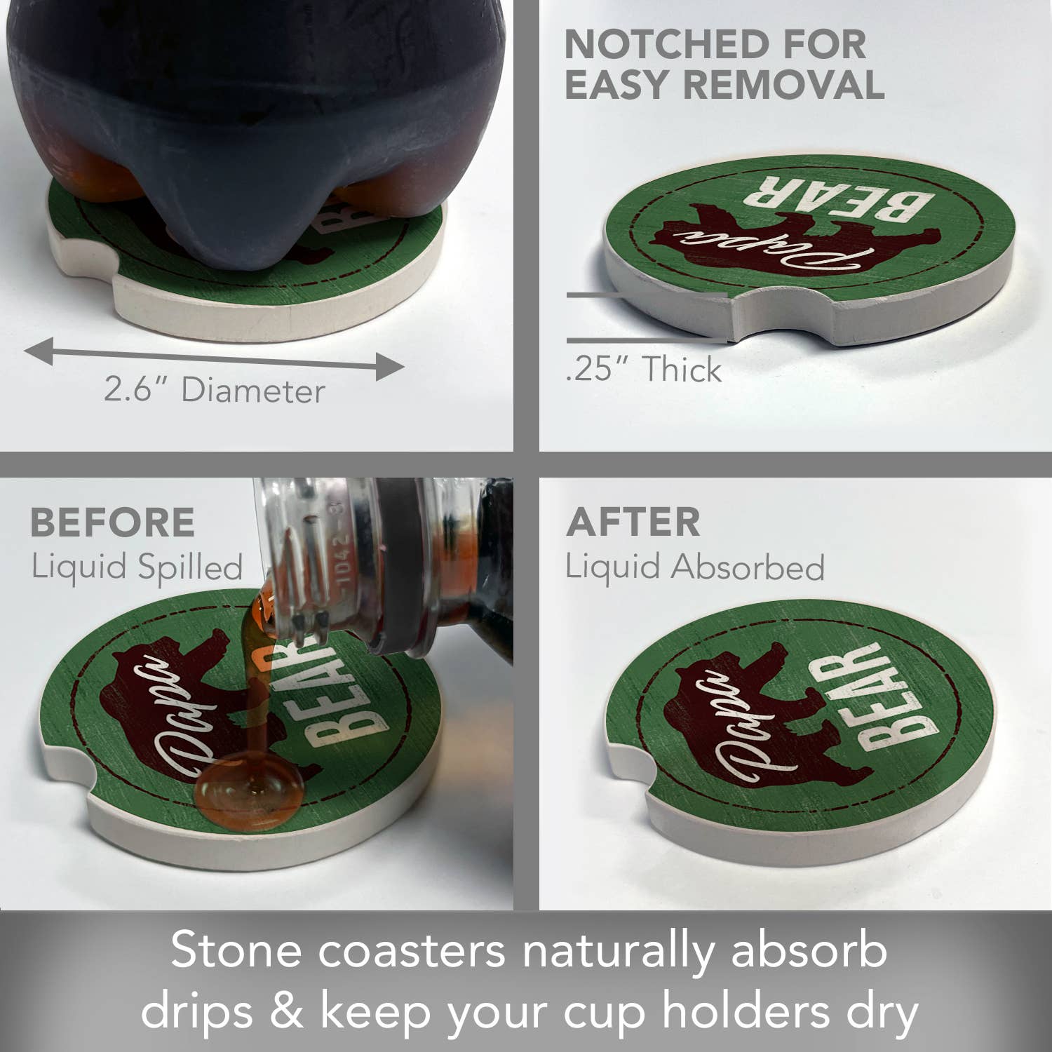 Papa Bear Absorbent Stone Car Coaster 1 Pk