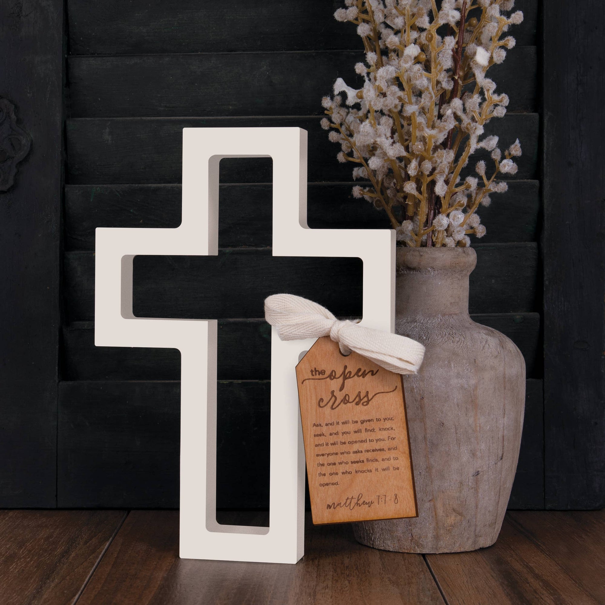 Open Cross Tabletop Cross - White