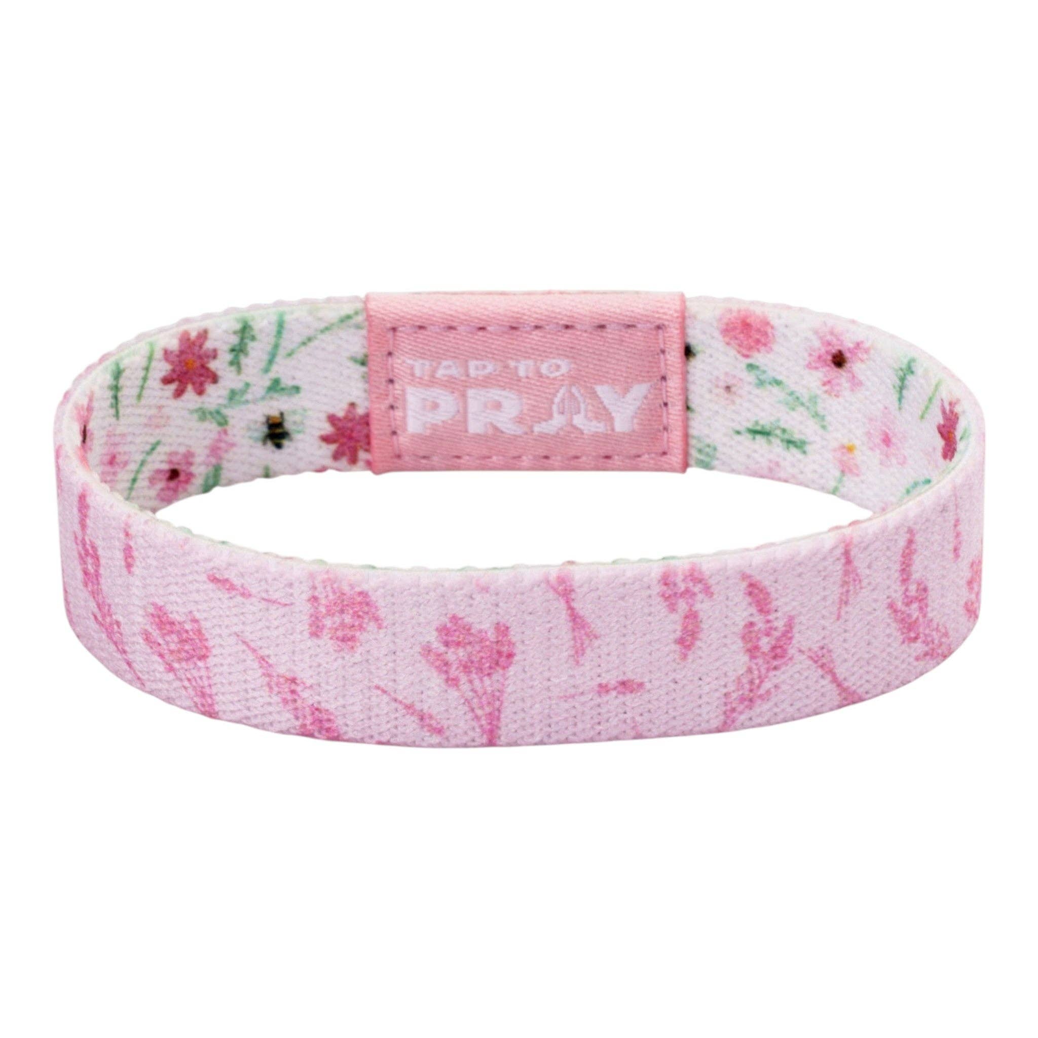 Tap To Pray® Meadows White & Pink Bible Verse Wristband
