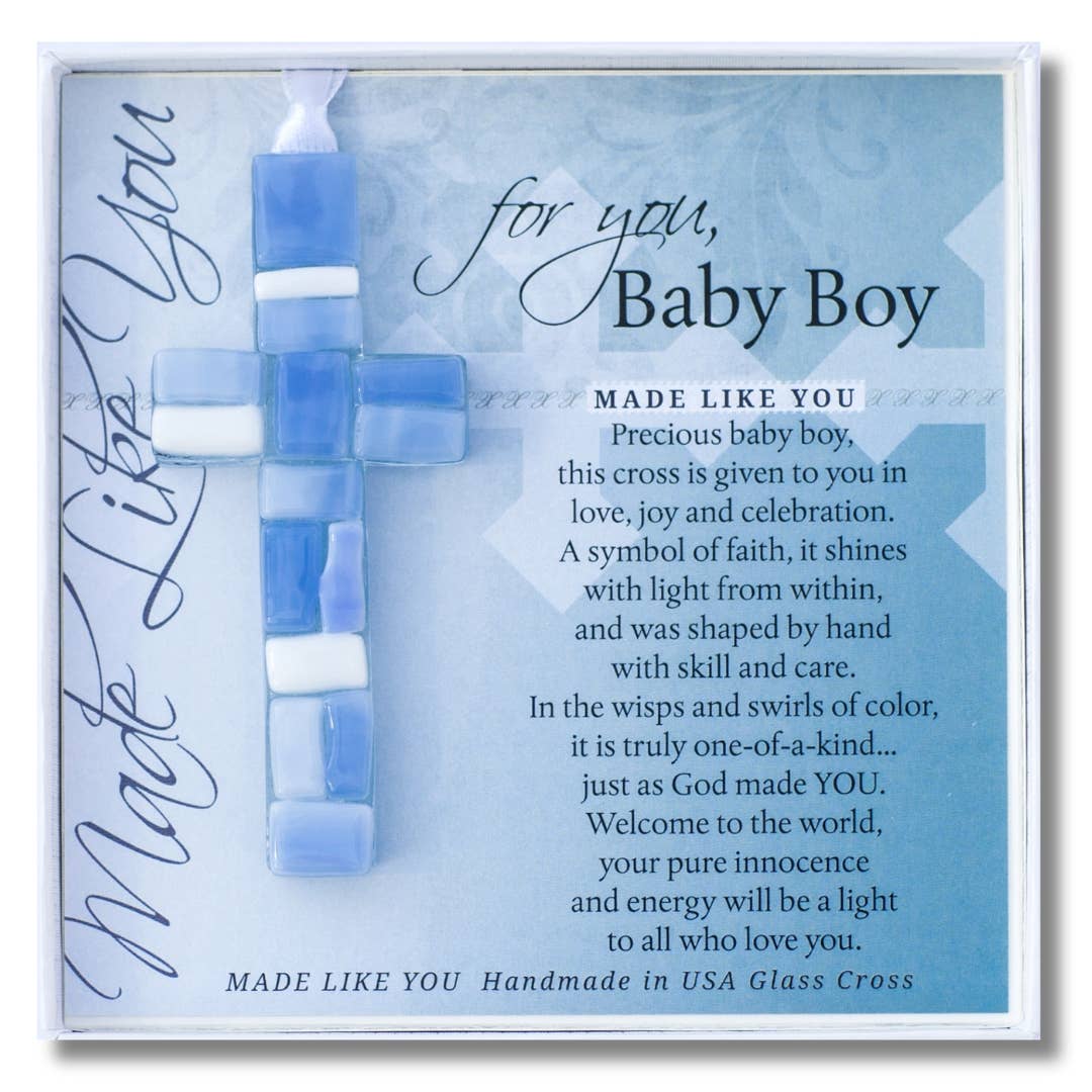 New Baby Boy Handmade Mosaic Glass Cross