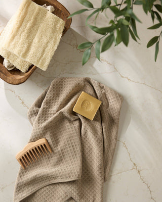 Geometry Latte Truffle Hand Towel – Luxury Waffle Weave Kitchen Towel