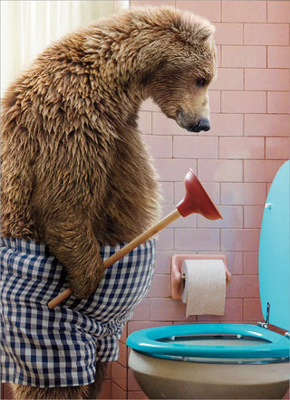 Birthday Greeting Card Bear w/ Toilet Plunger