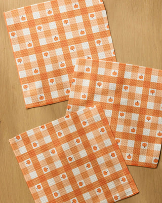 Geometry Pumpkin Check Dishcloth Set 3-Pack | Orange Gingham & Pumpkin Print