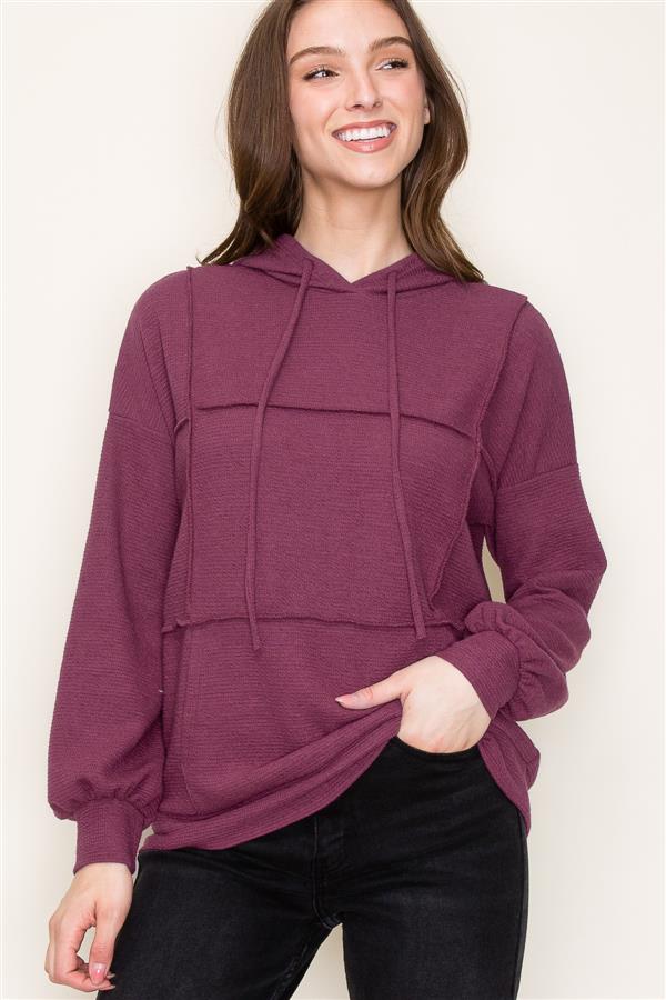 Textured Hoodie Top w/ Kangaroo Pocket