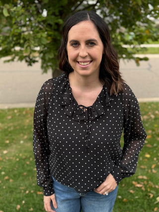 Dorrie Dots | Ruffle-Neck Blouse in Black