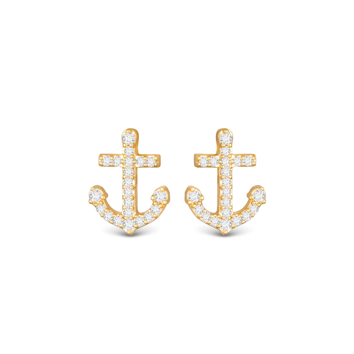 Small CZ Anchor Earrings - Gold