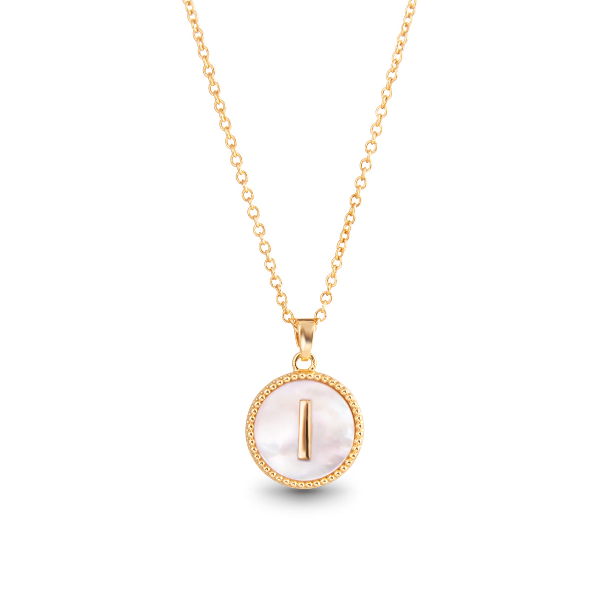 Gold Mother of Pearl Initial Necklace - I