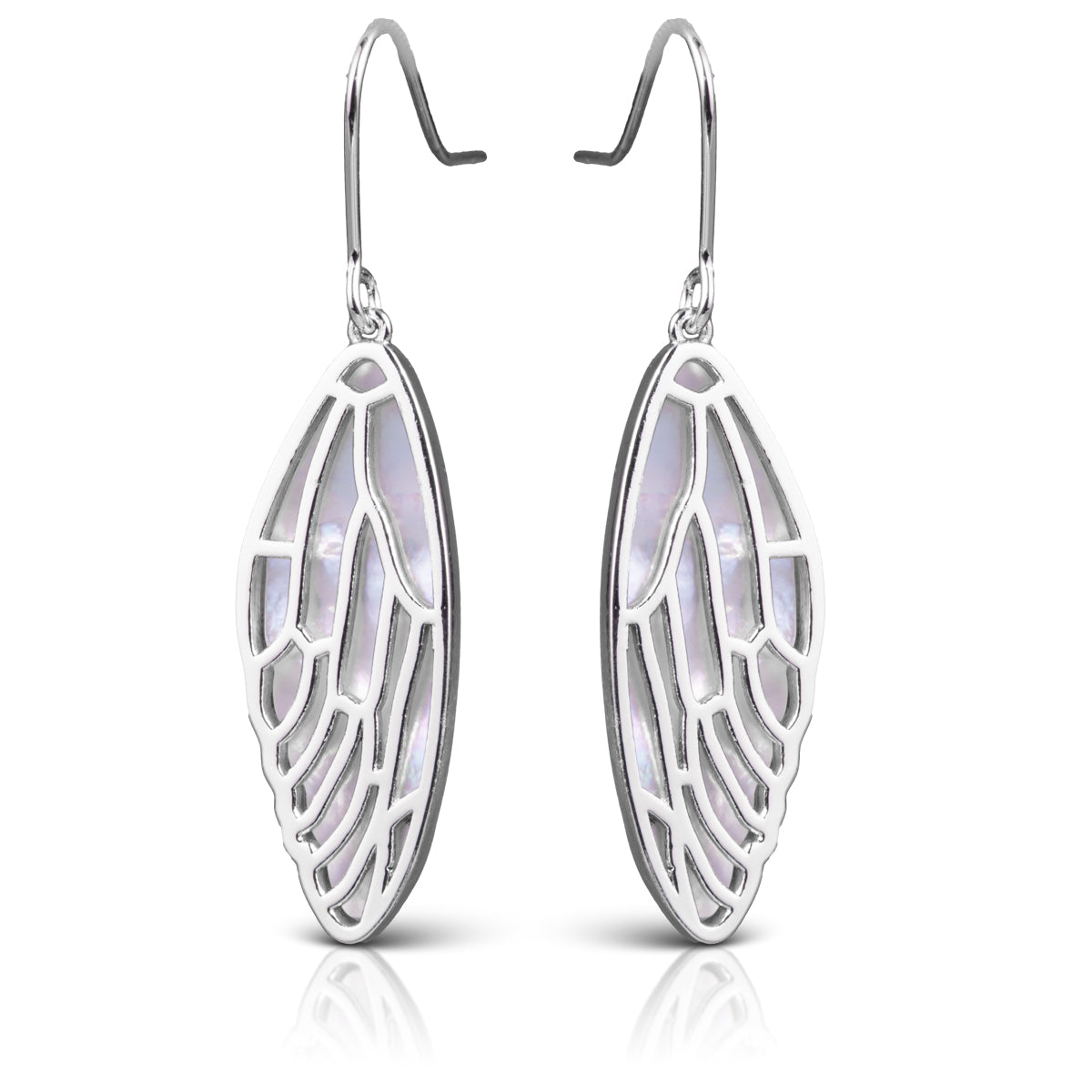 Mother of Pearl Butterfly Wing Earrings - Silver