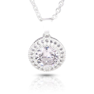 Cubic Zirconia Halo Necklace - Silver