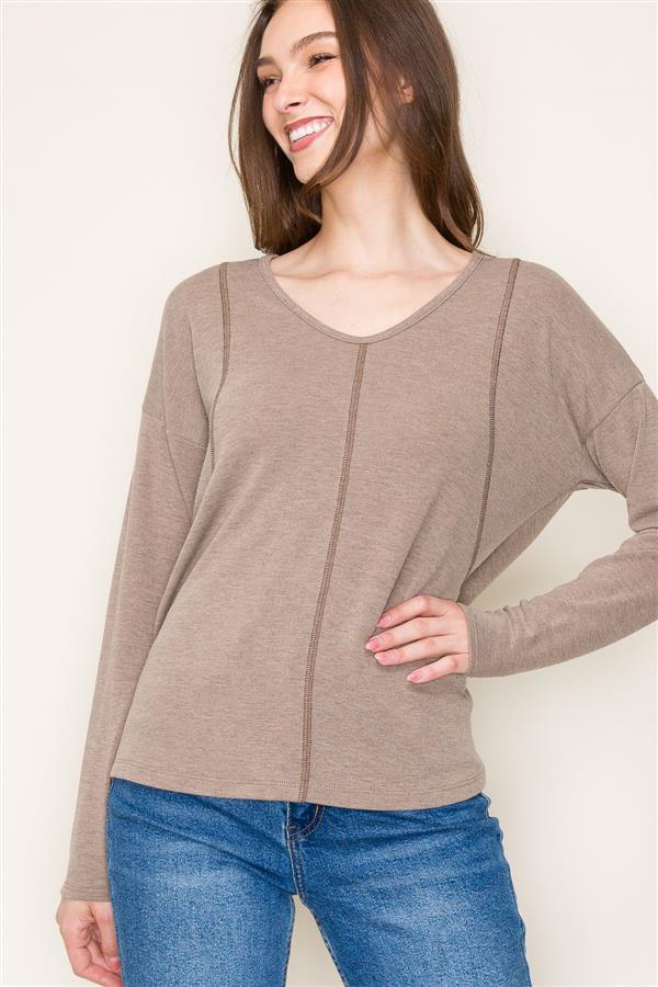 V-Neck Exposed Stitching Top