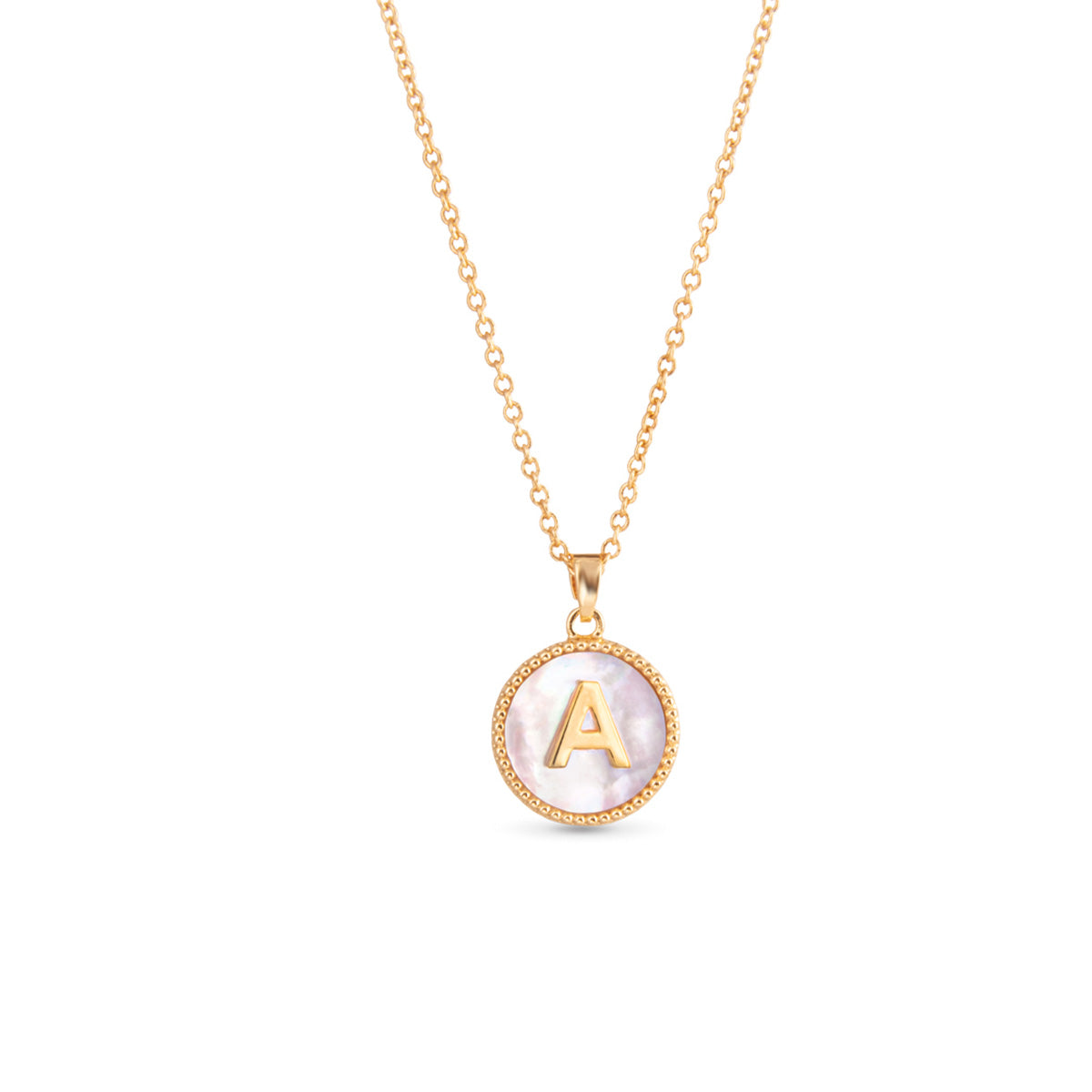 Gold Mother of Pearl Initial Necklace - A
