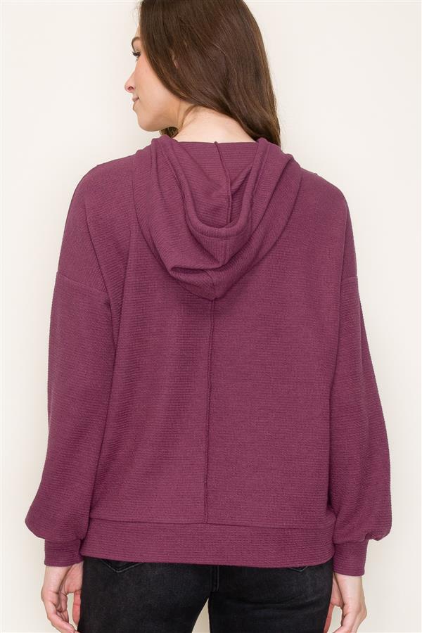 Textured Hoodie Top w/ Kangaroo Pocket