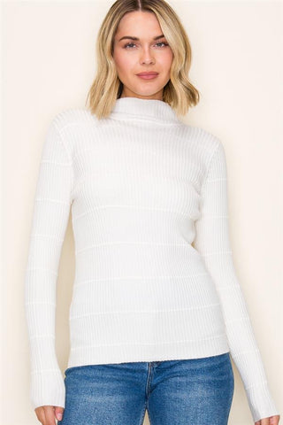 Pintuck Striped Mock Neck Sweater FINAL SALE