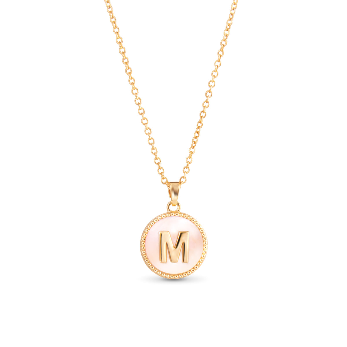Gold Mother of Pearl Initial Necklace - M