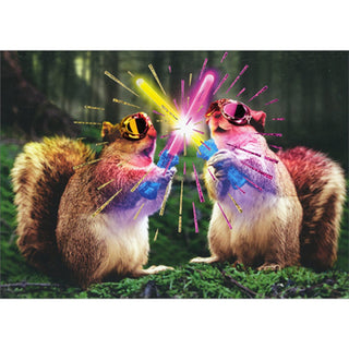 Birthday Greeting Card Squirrels w/ Glow Sticks