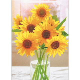 Greeting Card Small Sunflowers In Glass Vase