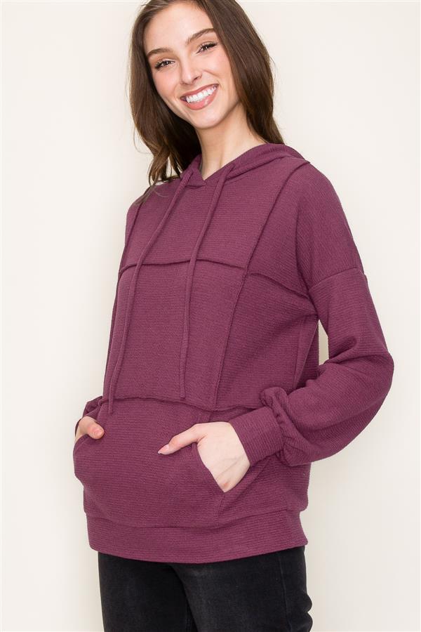 Textured Hoodie Top w/ Kangaroo Pocket