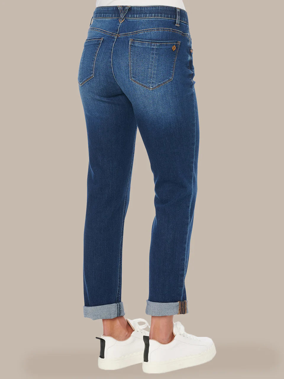 Petite Cuffed Blue Denim Girlfriend Jeans