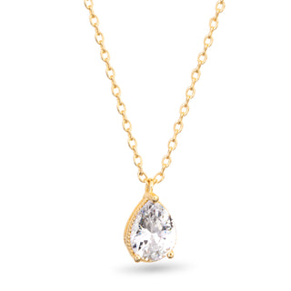 CZ Pear Shaped Solitaire Necklace Gold