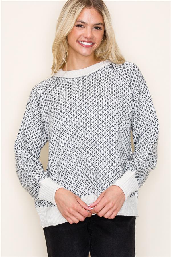 Puffsleeve Color Trimmed Sweater