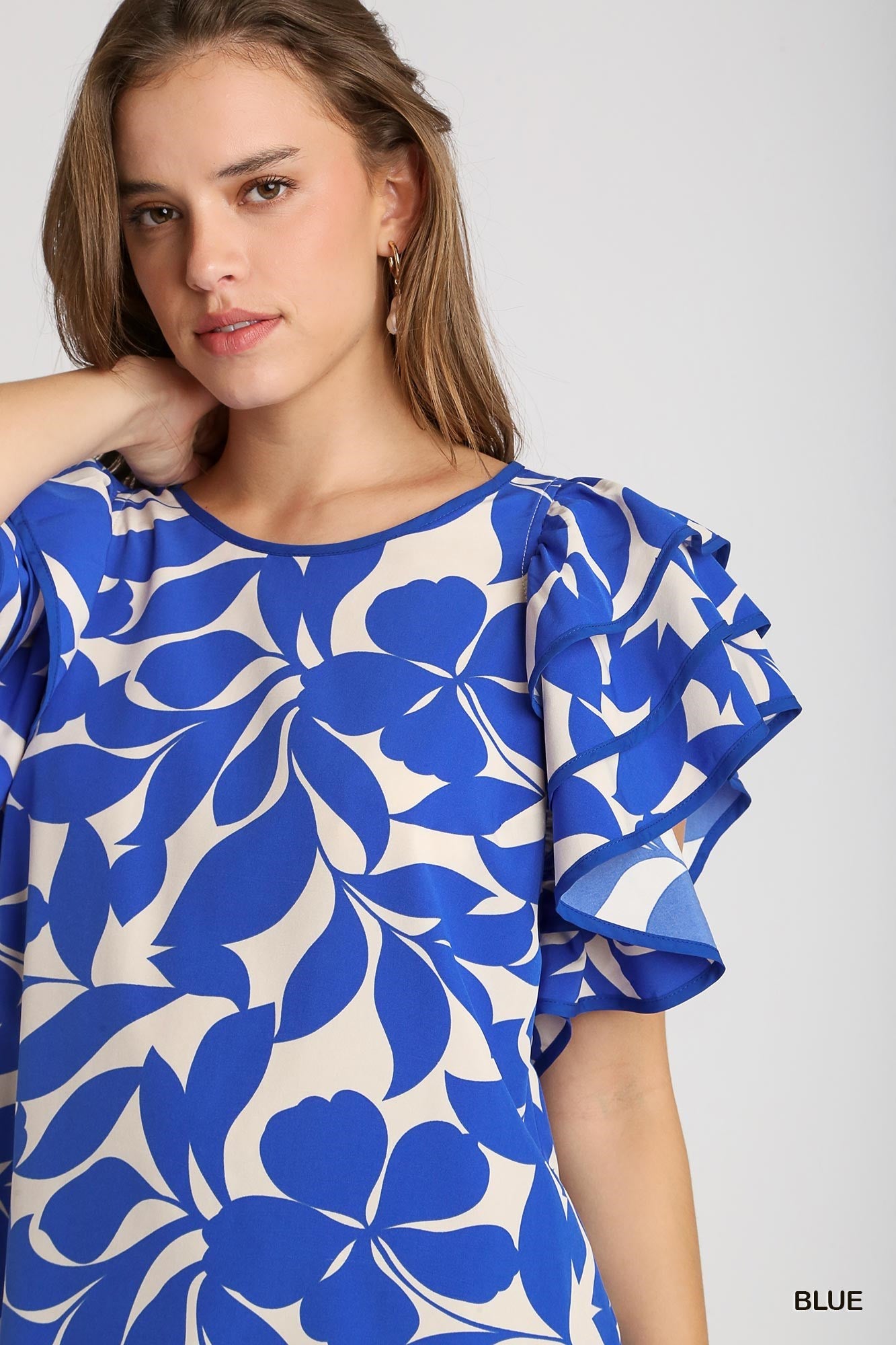Floral Print Layered Ruffle Sleeve Top