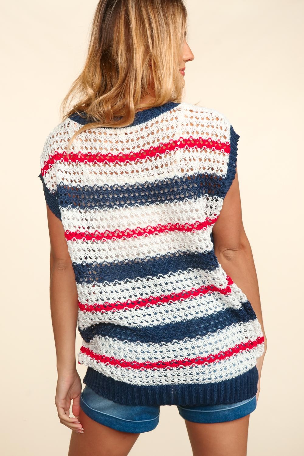 Multi Colored Stripe Netted Crochet Sweater