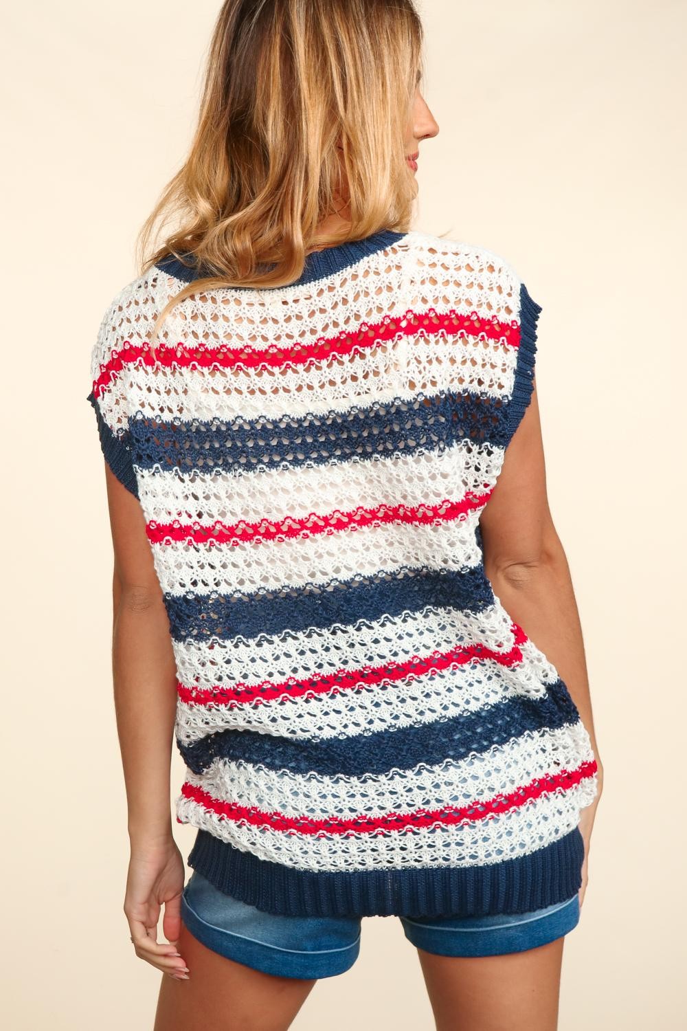 Multi Colored Stripe Netted Crochet Sweater FINAL SALE