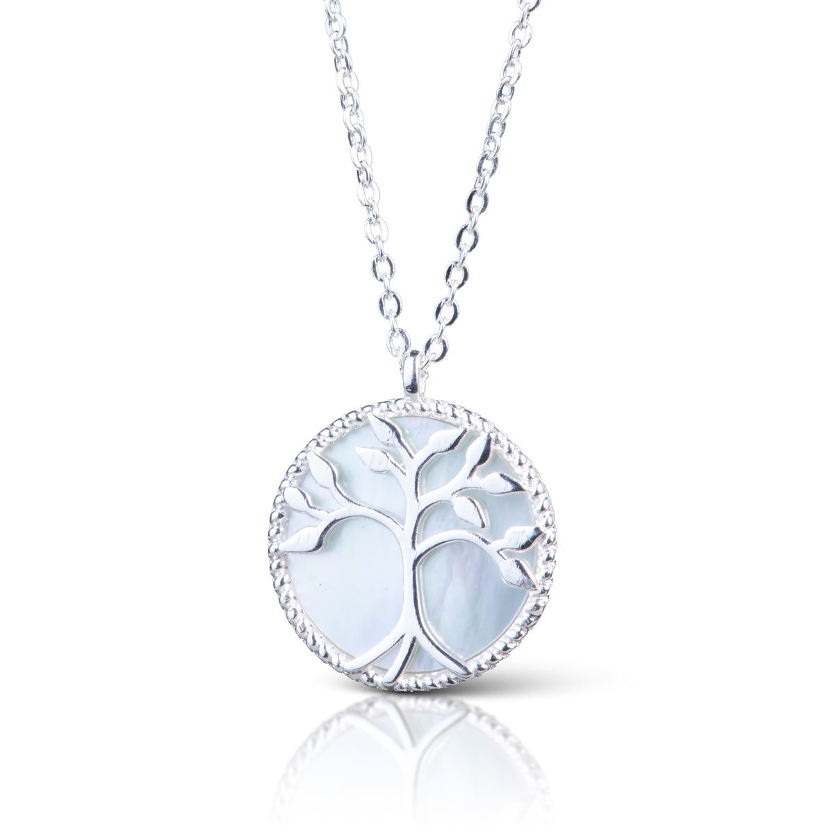 Mother of Pearl Tree Necklace - Silver