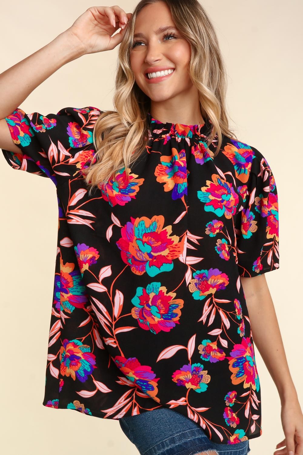 Floral Bubble Puff Sleeve Top