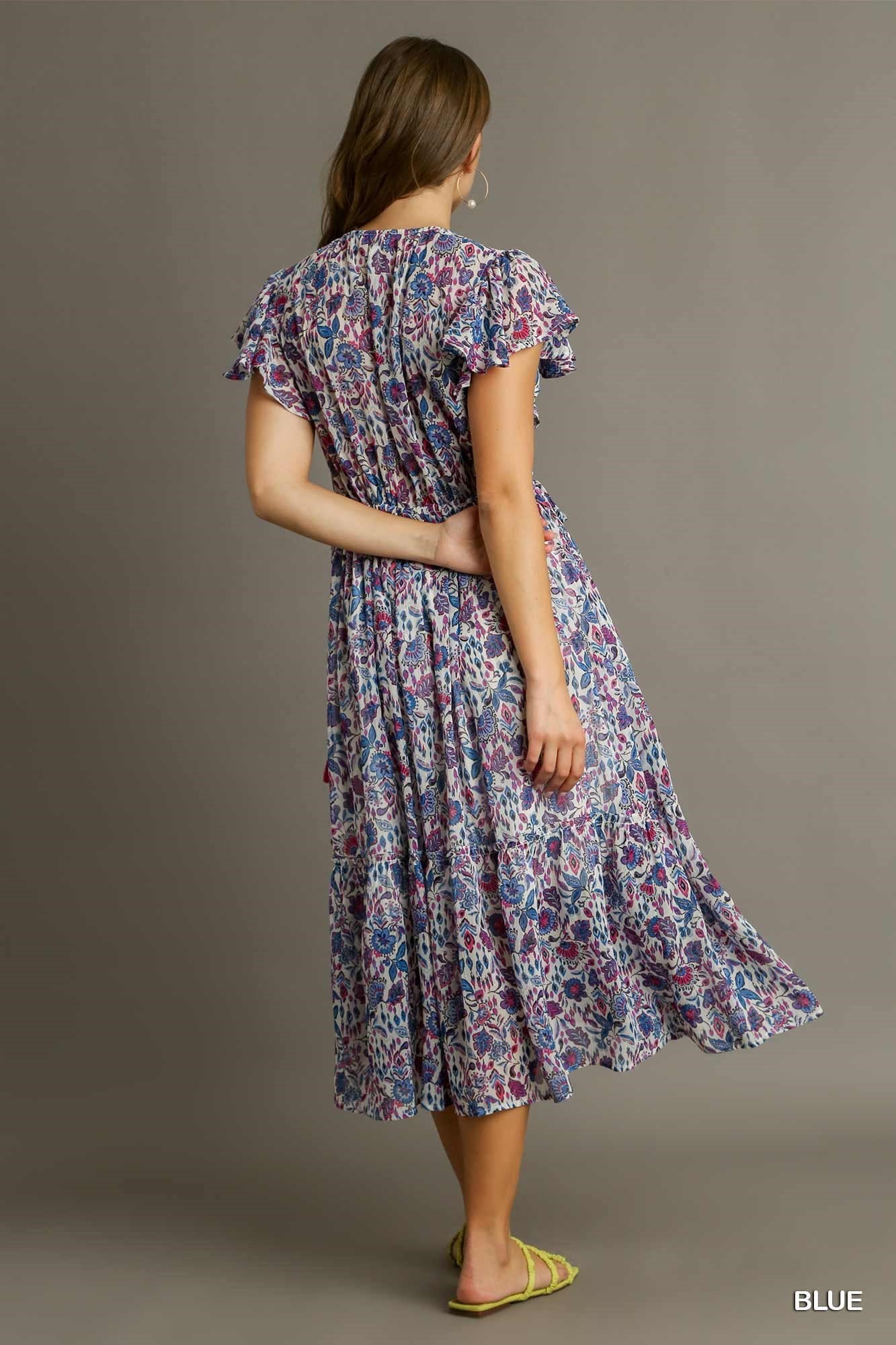 Metallic Floral Print Maxi Dress